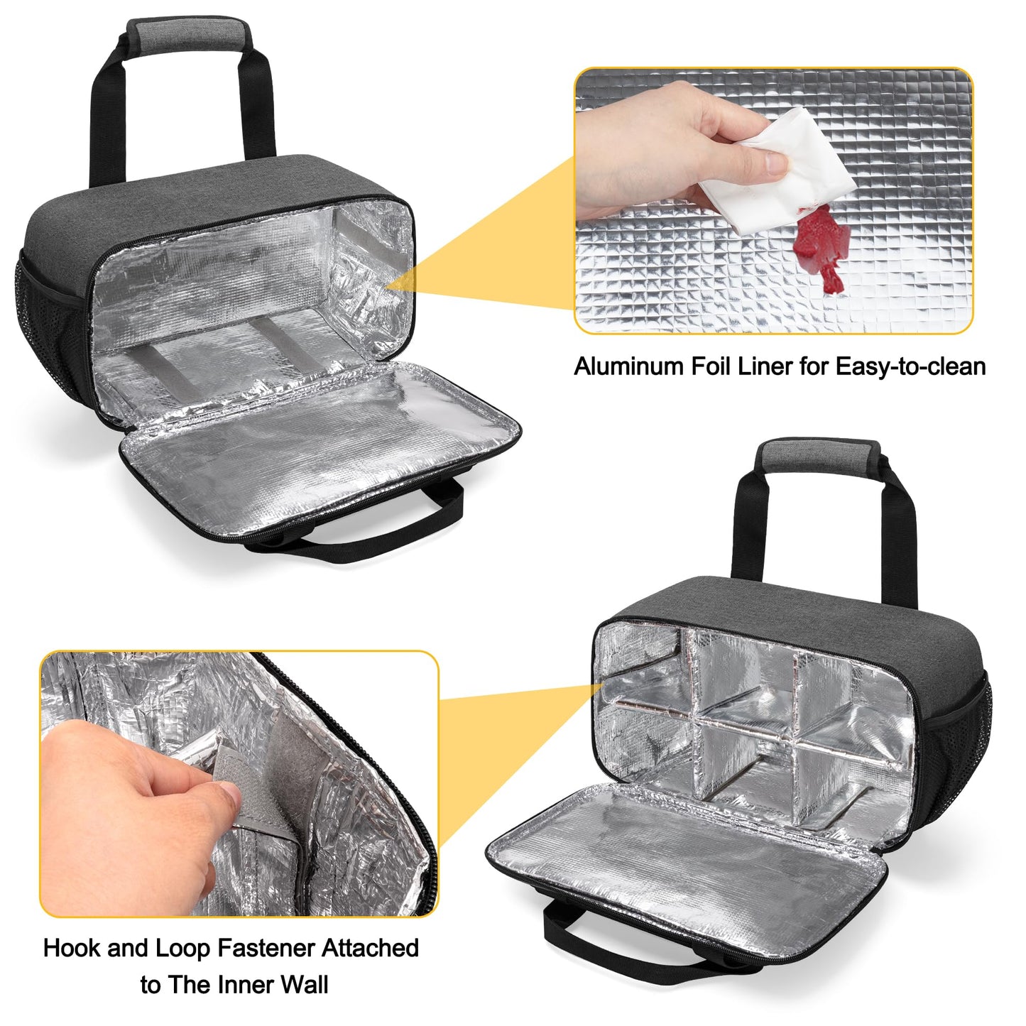 Acrylic Paint Organizer Bag for up to 54 Bottles (2 oz), Art Supply Storage Case with Handle Strap, Extra Pocket for Paint Brushes, etc, Aluminum Foil Liner for Easy Cleaning, Patented Design (Grey)