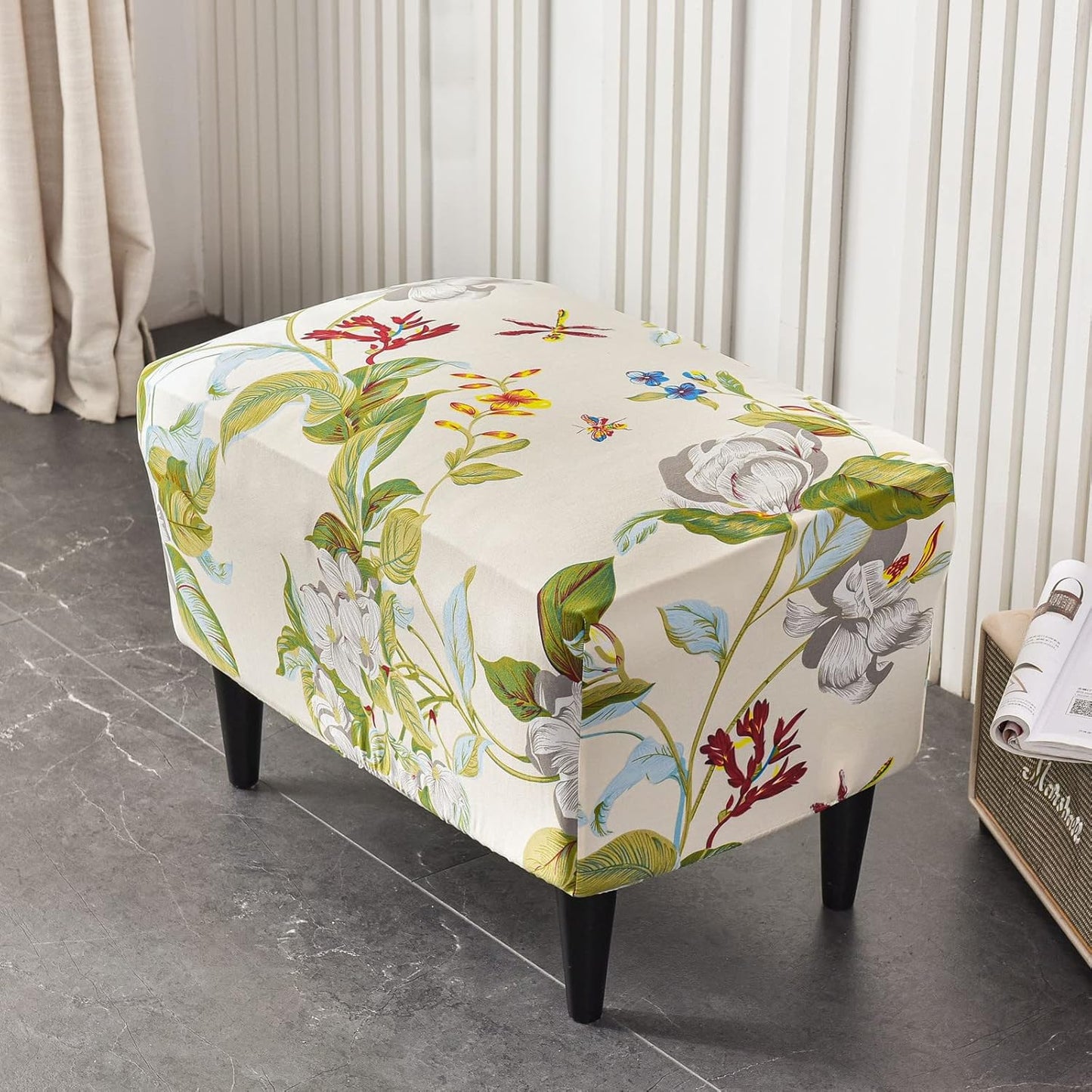 Cover,34 Stretch Ottoman Cover Ottoman Cover Slipcovers Rectangle Footstool Cover Printed Footstool Cover Ottoman