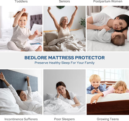 BEDLORE Waterproof Mattress Protector - Full Size Deep Pocket Pad (6"-15" Depth) - Soft & Breathable Gray Cover