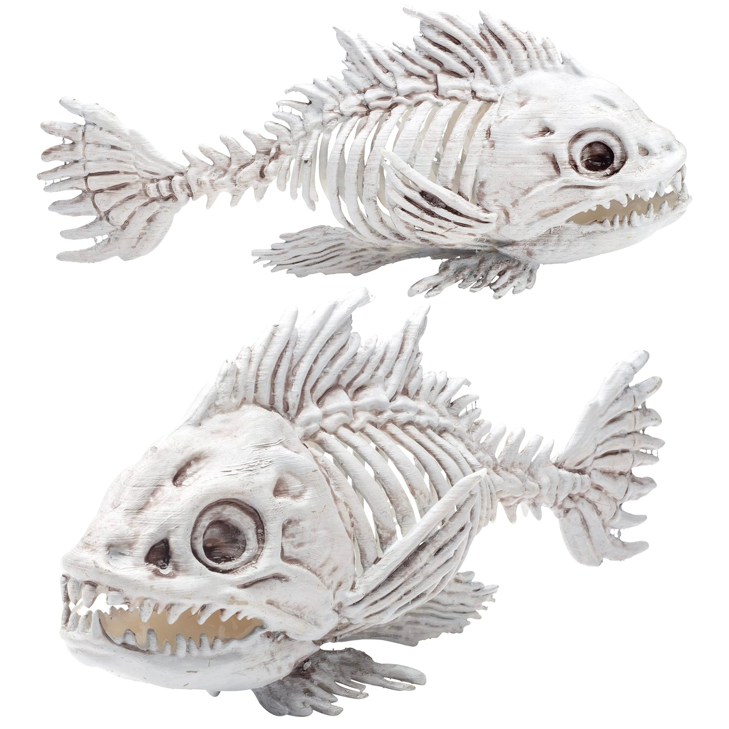 SCS Direct Piranha Fish Skeleton Halloween Decoration (2 Pack) 10" Long - Weather Resistant for Indoor/Outdoor - Upgrade Your Fall Graveyard Haunted House Party Props, Trick-or-Treat Decor