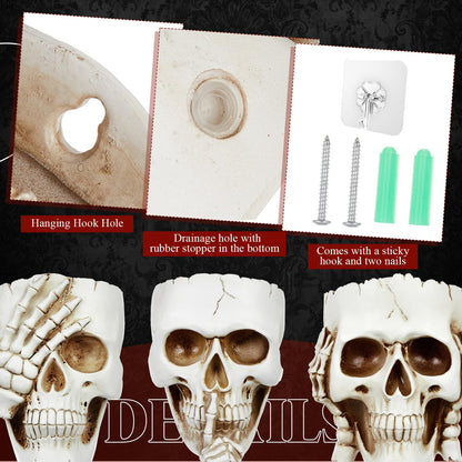 RimCereal 3 Pcs Skull Planter Skeleton Wall Hanging Planter Pot Gothic Spooky Head Face Flower Pot Garden Decor for Festival Party Indoor Outdoor Plants Home Garden Office Decorations(White)