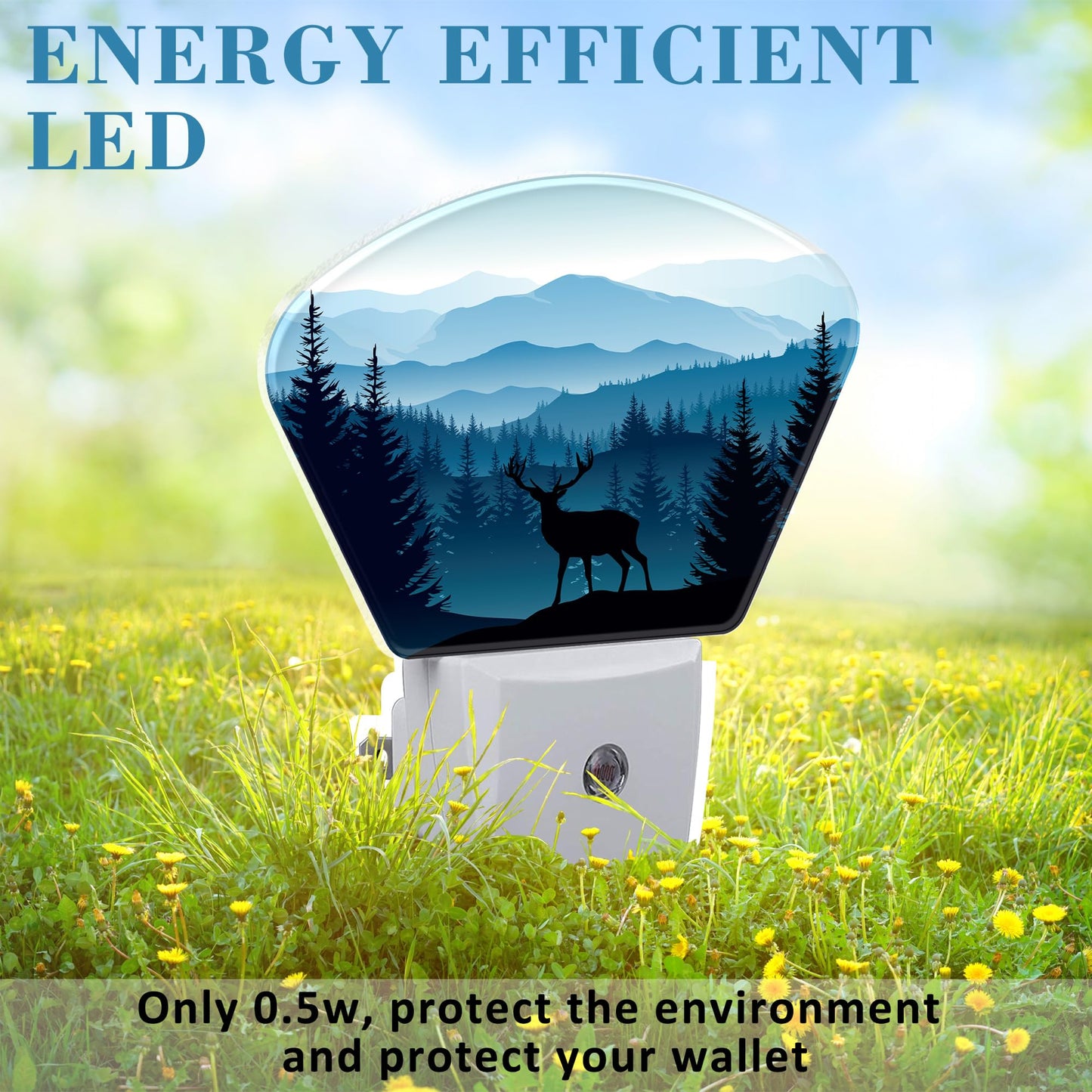 Uiaoiais Blue Misty Mountains Plug in Night Lights, Deer Nightlight Plug Into Wall Dusk to Dawn Sensor for Kid Girls Boys Women Men Bedroom, Hallway, Kitchen, Bathroom, Stairs Decor