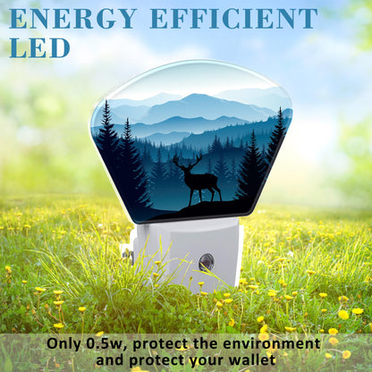 Uiaoiais Blue Misty Mountains Plug in Night Lights, Deer Nightlight Plug Into Wall Dusk to Dawn Sensor for Kid Girls Boys Women Men Bedroom, Hallway, Kitchen, Bathroom, Stairs Decor