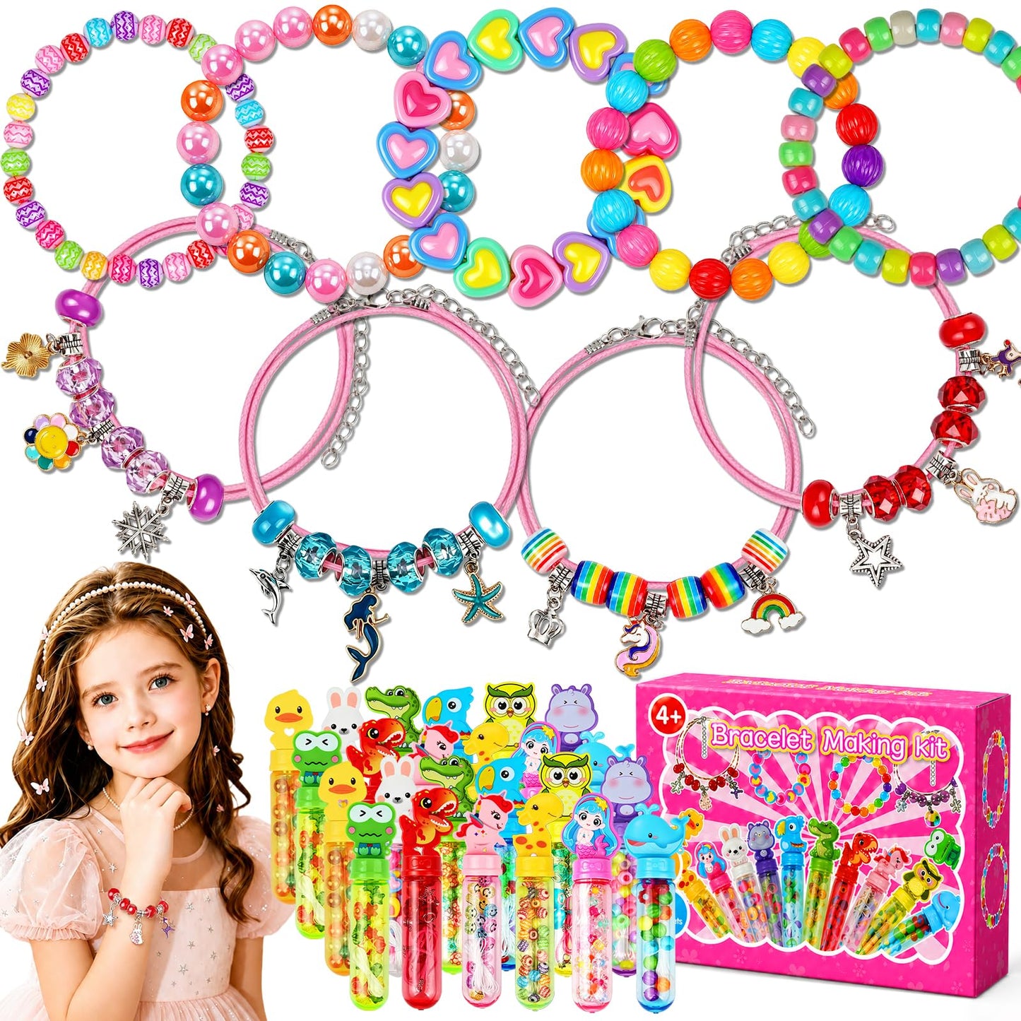 DUPHLAGT Bracelet Making Kit for Kids - 24 Pack Charm Bracelet Kit Jewelry Making Supplies for Girls Art Crafts Classroom Prizes Birthday Gift Party Favors Age 4-6 4-8 8-12
