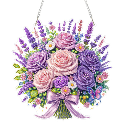 Eiflow Acrylic Diamond Art Hanging Kit for Adults Mother's Day, DIY Diamonds Painting Door Hanging Board Kit, Special Crystal Diamond Art Painting Pendant Ornament (Flower)