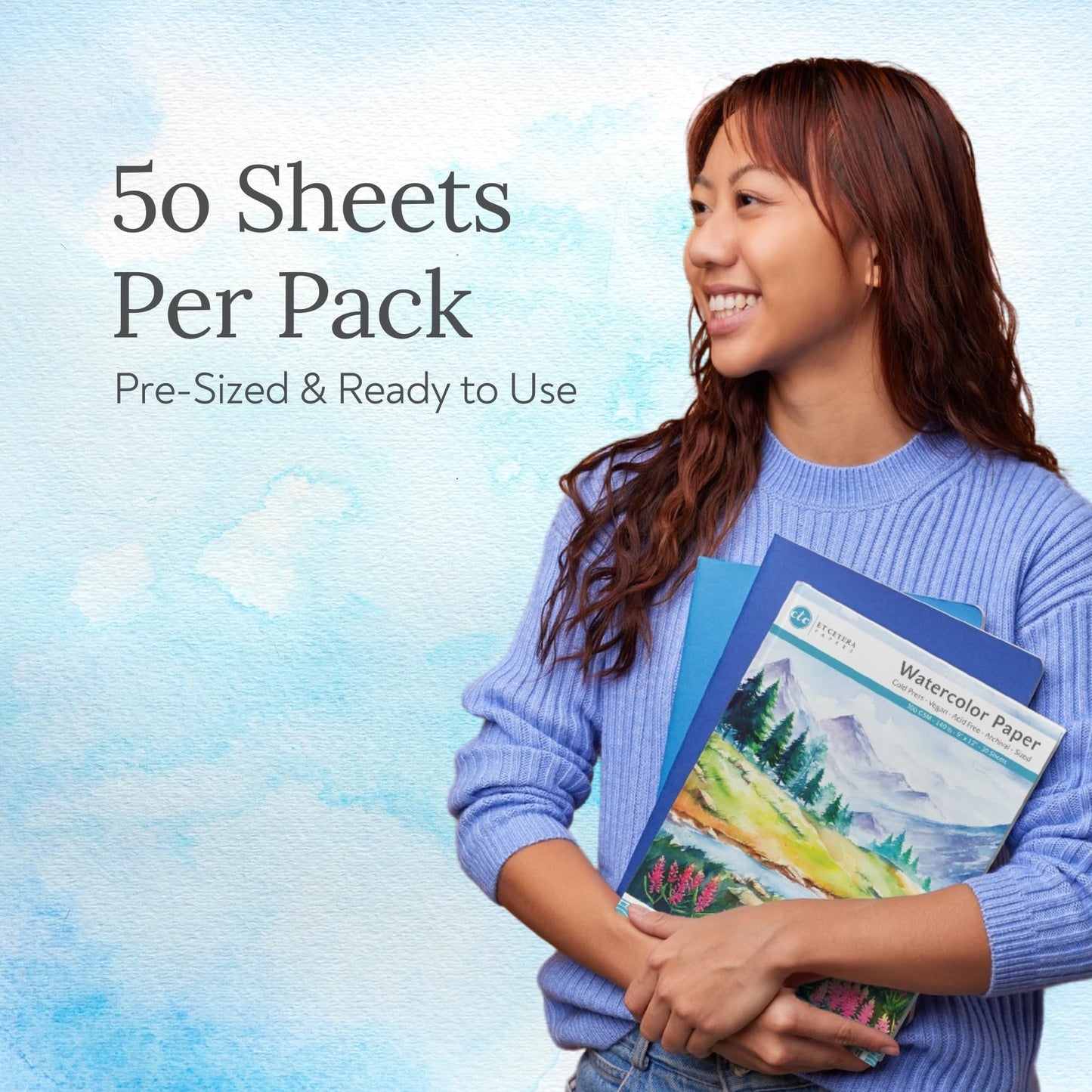 50 Sheets Watercolor Paper White Cold Press (300GSM, 8.5x11)