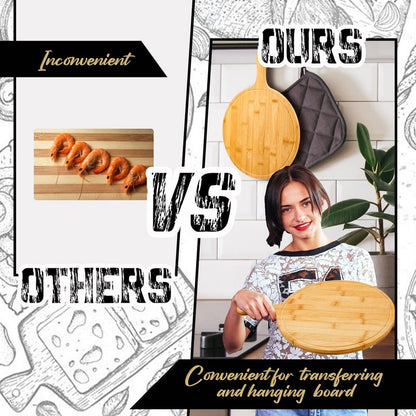 Nuenen 10 Pcs Round Wood Cutting Board with Handle Bamboo Wooden Serving Kitchen Chopping Boards for Pizza, Bread, Cheese, Charcuterie, Fruit, Vegetables(Bamboo)