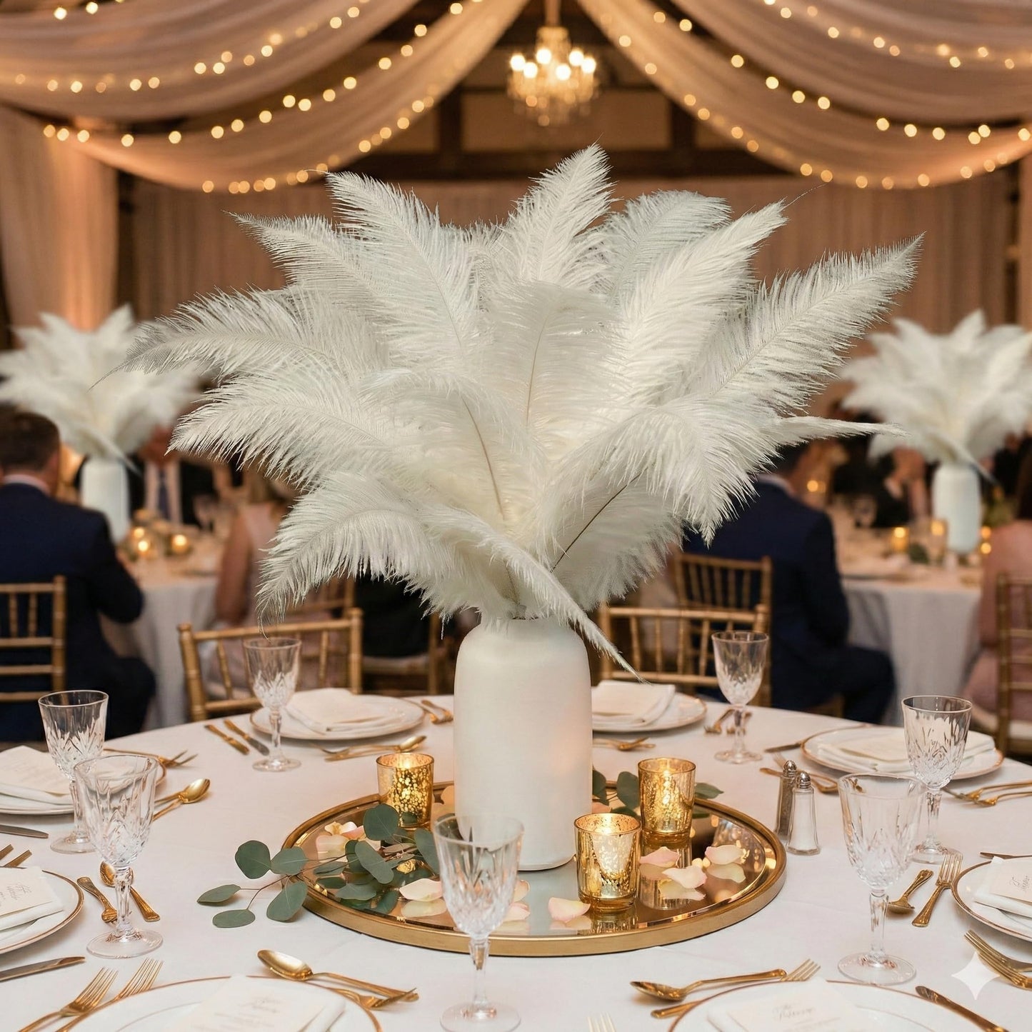 Lamar 16-18'' White Ostrich Feathers 12 Pcs White Feathers for Gatsby Party Decor, Wedding Centerpieces, DIY Crafts, and Floral Arrangements