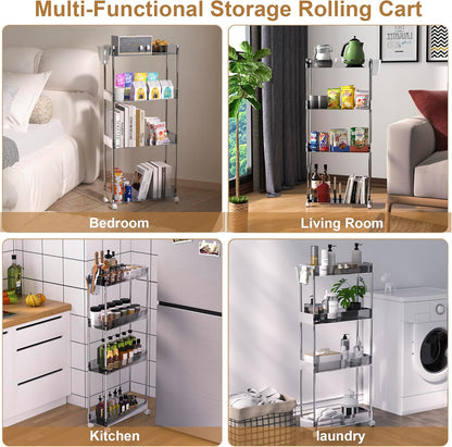 4-Tier VECELO Acrylic Rolling Cart, Slim Utility Cart for Storage, Mobile Storage Cart with Lockable Wheels