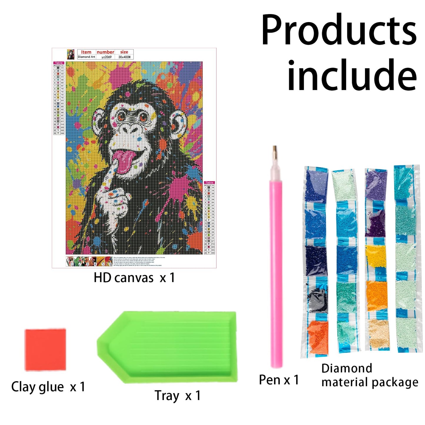 JZHYOAN Monkey Diamond Art Kits for Adults DIY Animal Diamond Painting Kit 5D Full Drill Round Painting for Beginners Home Wall Decor Crystal Rhinestone Round Gem Art Craft Embroidery Kits 30x40cm