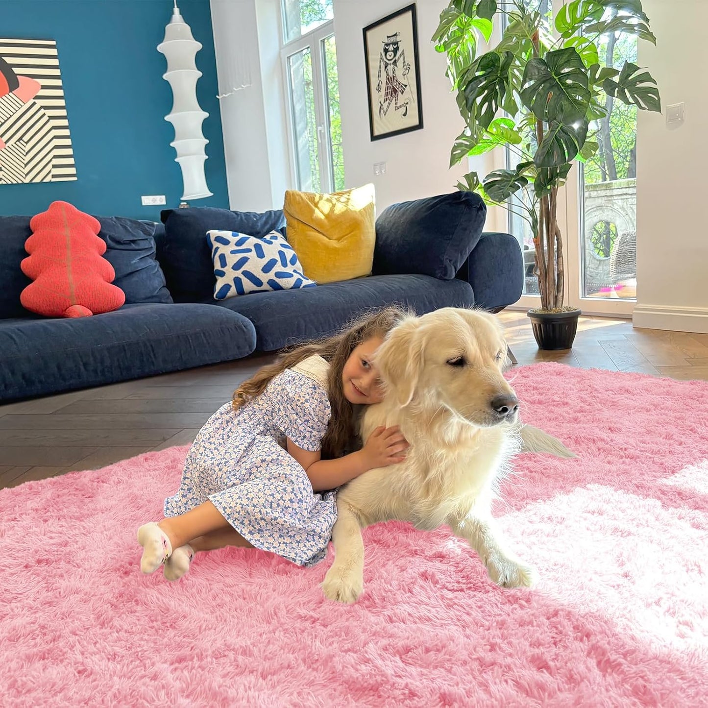 OLANLY Machine Washable 2x5 Runner Rug - Soft Fluffy Shaggy Carpet for Bedroom & Hallway | Pink Aesthetic Decor