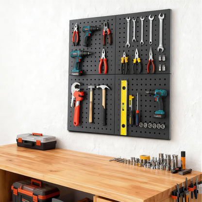 Peg Board - Metal Pegboard with 48 Hooks, Heavy Duty Wall Mount Metal Grid Panel for Garage Organization & Tool Storage, Rustproof, Easy to Install, Compatible with Standard Organizer Accessories