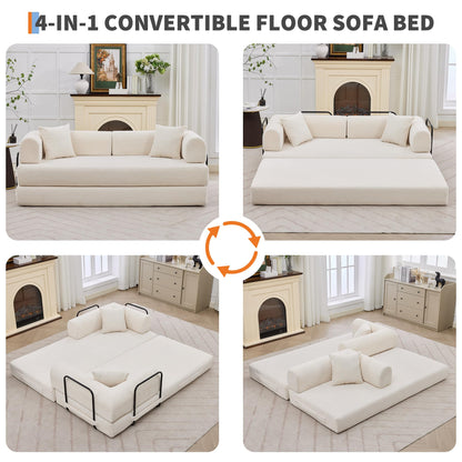 GarveeHome 79" Convertible Sleeper Sofa Bed Couch, 4-in-1 Boneless Corduroy Folding Sofa Bed with Pillow & Fixed-Shape, Floor Mattress Couch Loveseat for Living Room Apartments - No Assembly, Beige