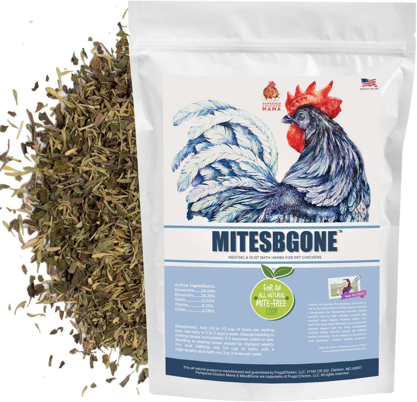 16 oz (1 lb) Pampered Chicken Mama Backyard Chicken Nesting Herbs - MitesBGone All-Natural Backyard Chicken Feed