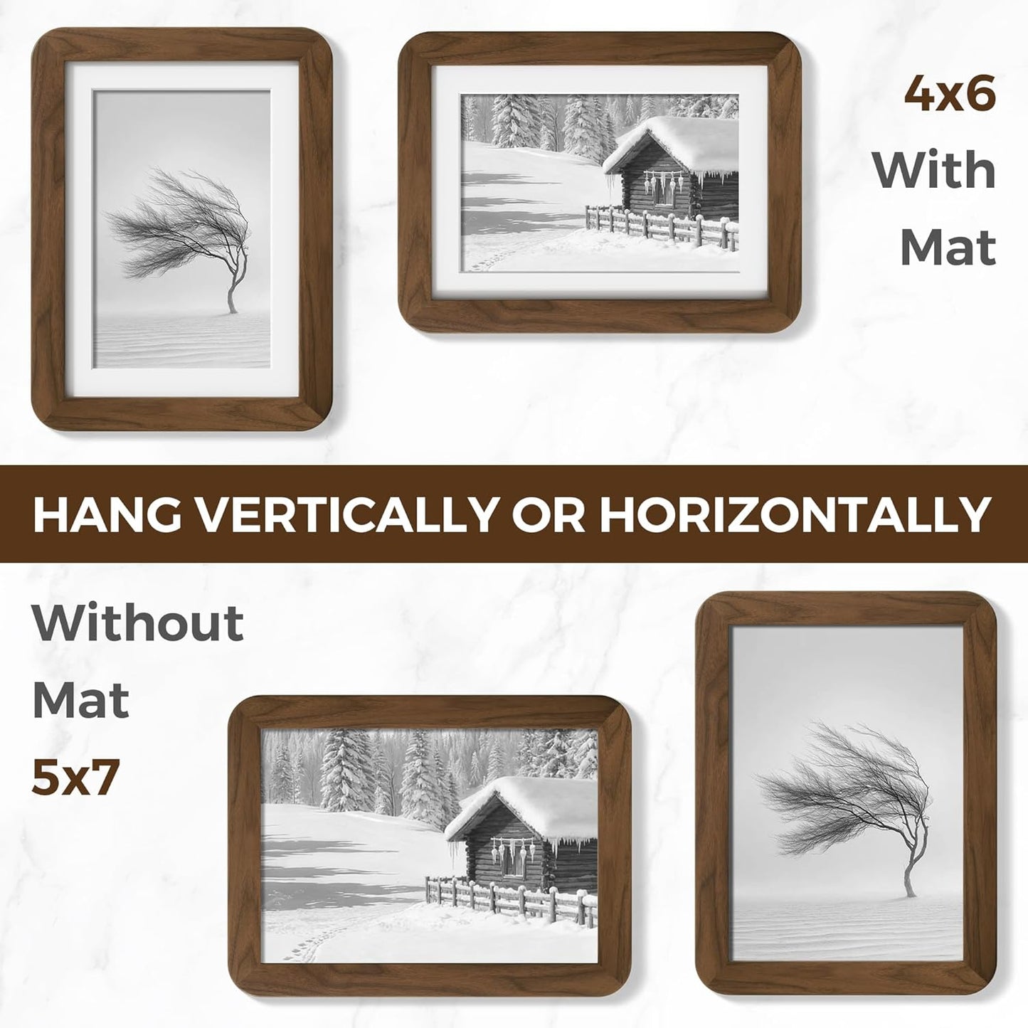 5x7 3 Pack, 5 7 4x6 5x7 Fun Memories Picture Frame USA-Sourced Walnut Wood Photo Frames with Plexiglass, Handcrafted