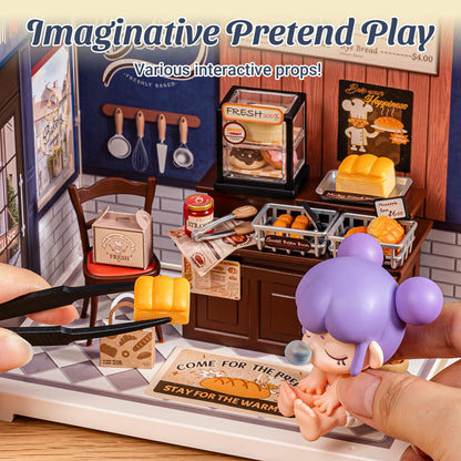 Rolife Mini Super Creator Series, DIY Miniature Butter Bakery House Dollhouse Kit, Bulid Scenary for Action Collectible Figures,Creative Gifts for Adults Women