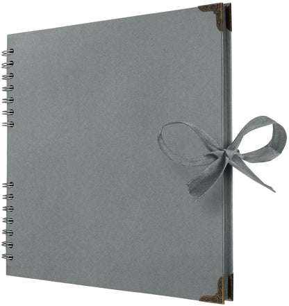 Bstorify Square Scrapbook Photo Albums 60 Pages (21 x 21 Cm) Grey Thick Paper, Hardcover, Metal Corners, Ribbon Closure - Ideal for Your Scrapbooking Albums, Art & Craft Projects (Grey, 21 x 21 Cm)