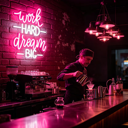 Ebdobgbs Work Hard Dream Big Neon Sign Led Neon Lights Neon Signs for Wall Decor Light Up Sign for Birthday Party Club Gift