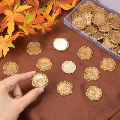 CRASPIRE 60pcs Adhesive Wax Seal Stickers - Mountain Stamp Self Adhesive Gold Vintage Envelope Stickers for Wedding Invitation Cards, Party Favors, Craft Gift