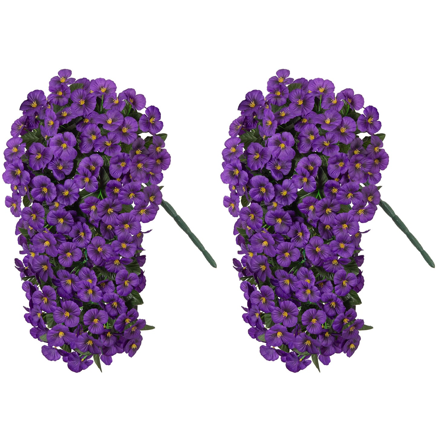 HyeFlora Artificial Flowers for Outdoors, 2pcs Faux Silk Pansies Flowers UV Resistant Fake Hanging Flower Plants for Outside Planters Porch Yard Patio Window Box (Dark Purple)
