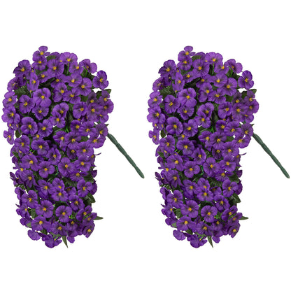 HyeFlora Artificial Flowers for Outdoors, 2pcs Faux Silk Pansies Flowers UV Resistant Fake Hanging Flower Plants for Outside Planters Porch Yard Patio Window Box (Dark Purple)