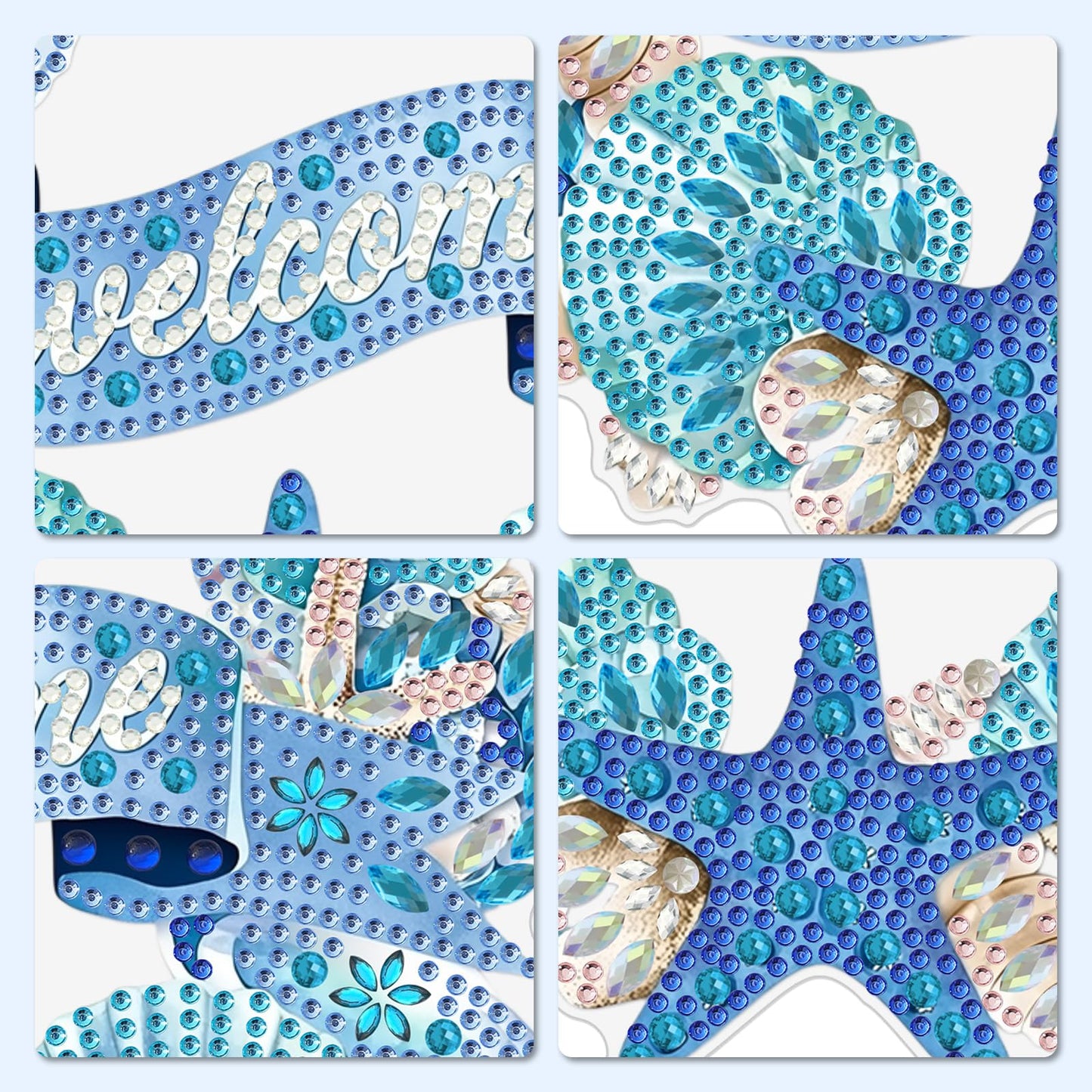MXJSUA Wreath Seashells Starfish Diamond Painting Art Window Suncatchers, Diamond Art Kits for Adults Hanging Ornaments with Chain, 5D Special Shape Crystal Diamond Pendant Accessories for Decor Gift