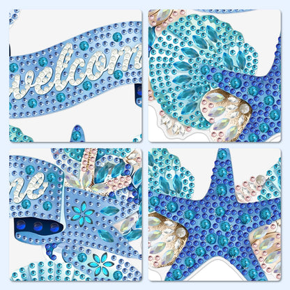 MXJSUA Wreath Seashells Starfish Diamond Painting Art Window Suncatchers, Diamond Art Kits for Adults Hanging Ornaments with Chain, 5D Special Shape Crystal Diamond Pendant Accessories for Decor Gift