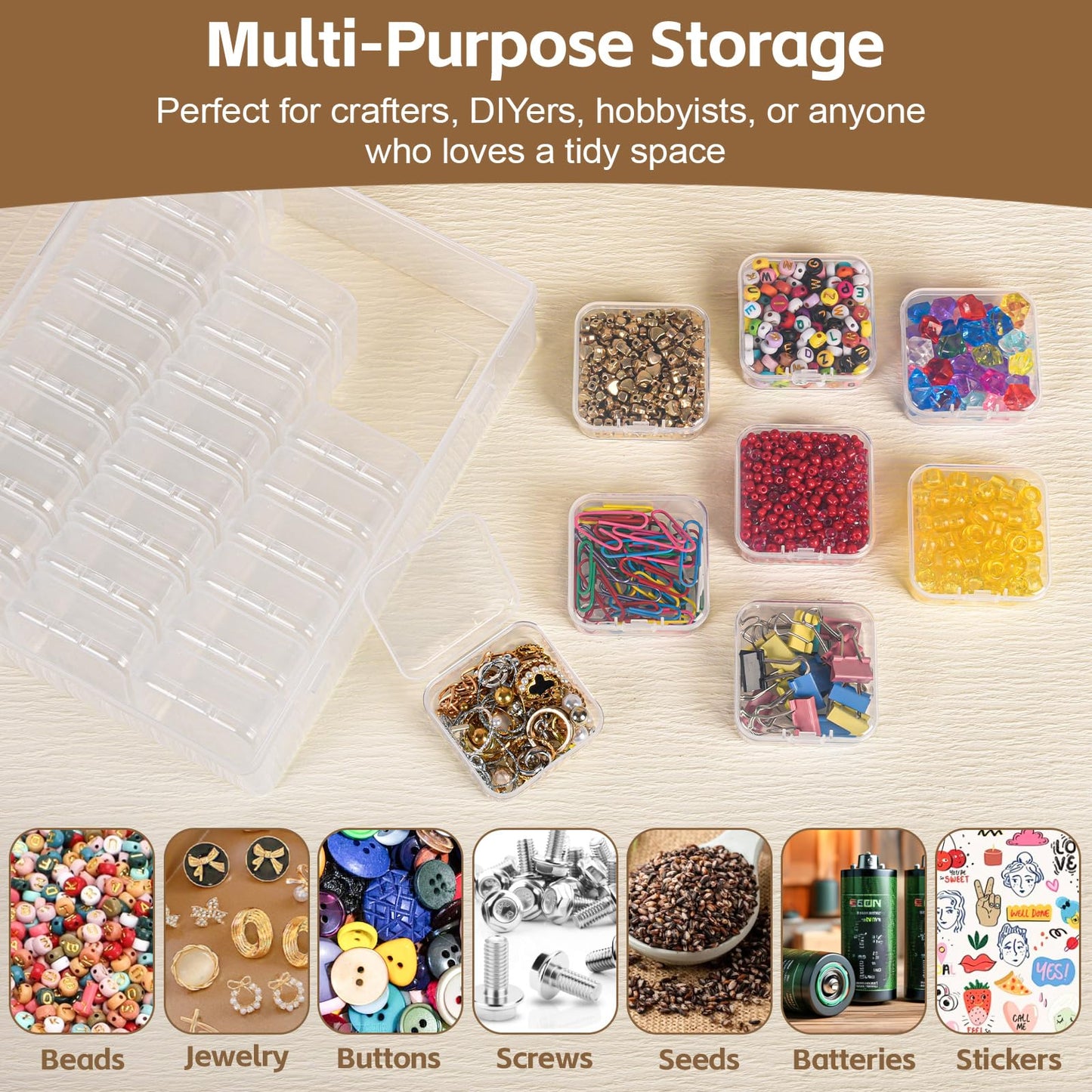 Bead Organizer Box, 31 Pcs Small Clear Bead Organizers and Storage, Mini Diamond Storage Containers Boxes with Hinged Lids and Labels, Craft Organizer for Jewelry, Bracelet, Small Parts, Nail Art