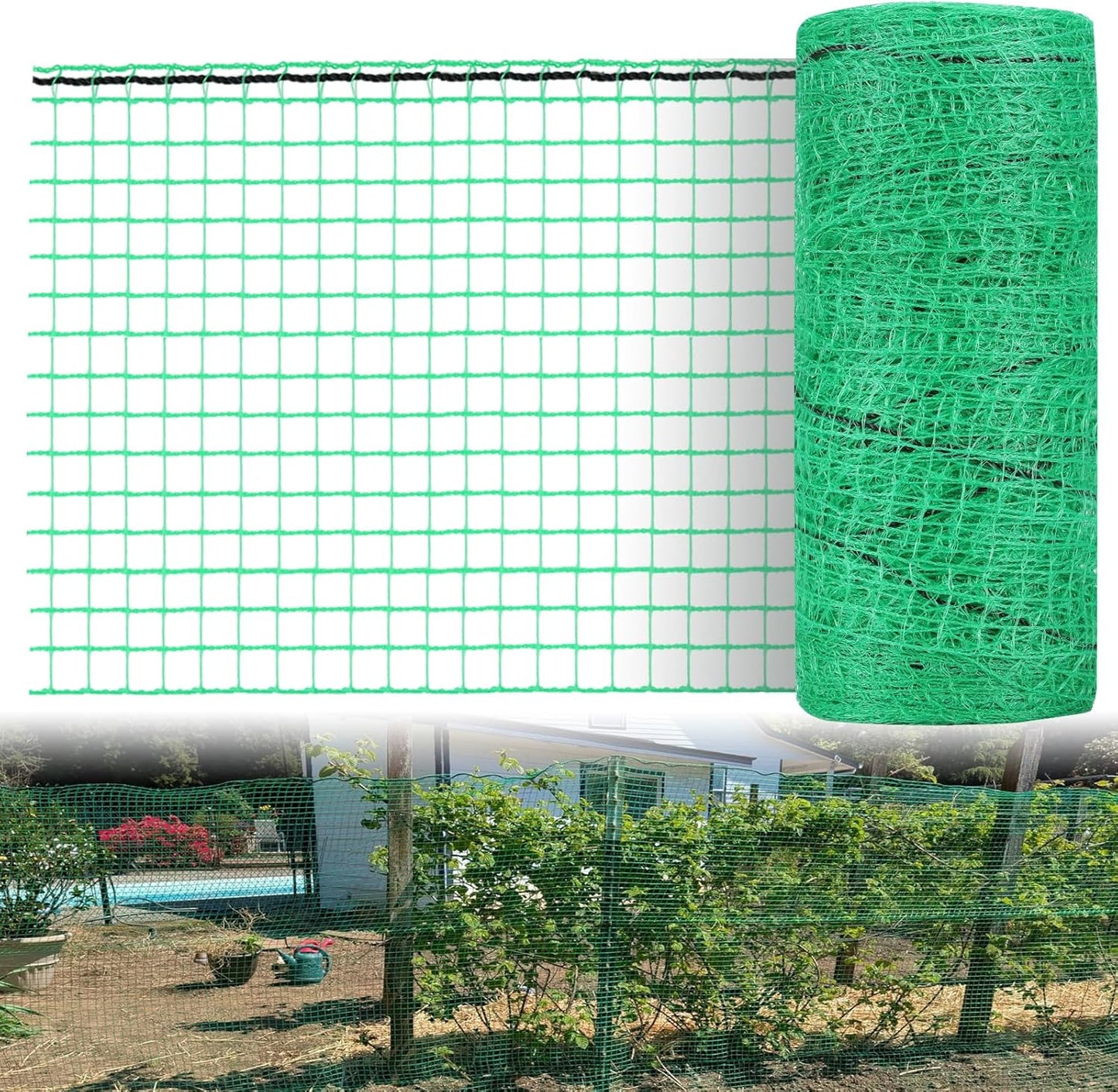 5x100ft Deer Fence Netting, Heavy Duty Plastic Mesh Fence for Deer, Rabbits, Birds & Chickens, Green Garden Netting