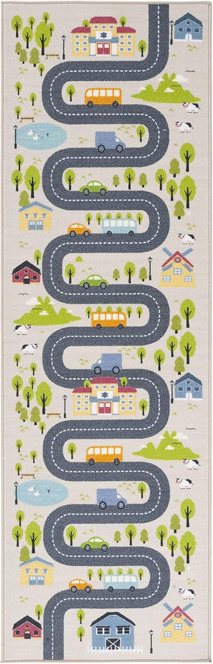 2'2" 6' (KPH227A) SAFAVIEH Washable Rug Kids Playhouse Collection - x Runner, Beige & Green, Slip Resistant & Easy
