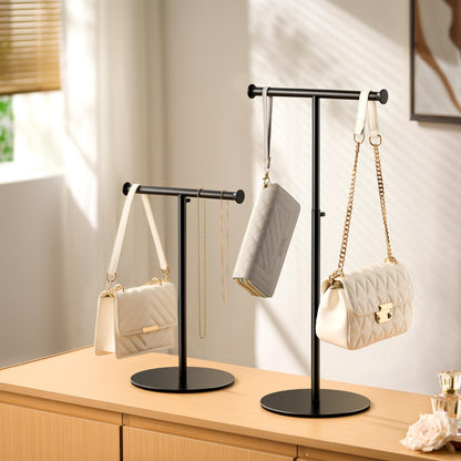niffgaff 2 Pack 15‘’-24‘’ T Bar Purse Display Stand Tabletop: Adjustable Height Handbag Holder, Countertop Hanging Rack for Long Necklace Scarf Lanyard, Black