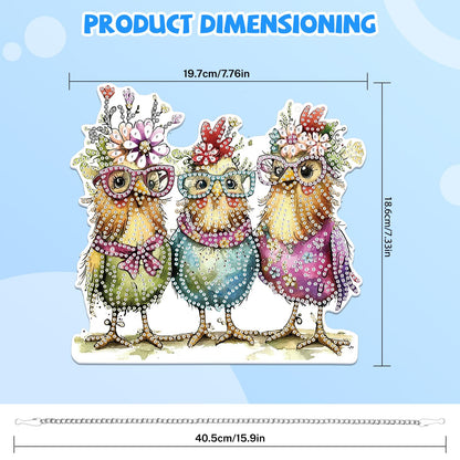 Bowetile Hanging Diamond Art Chicken Kits for Adults, 5D Special Shape Diamond Painting Chicken Kits, Animal Diamond Gem Art Suncatchers Painting Pendant Ornament for Home Garden Wall Decor