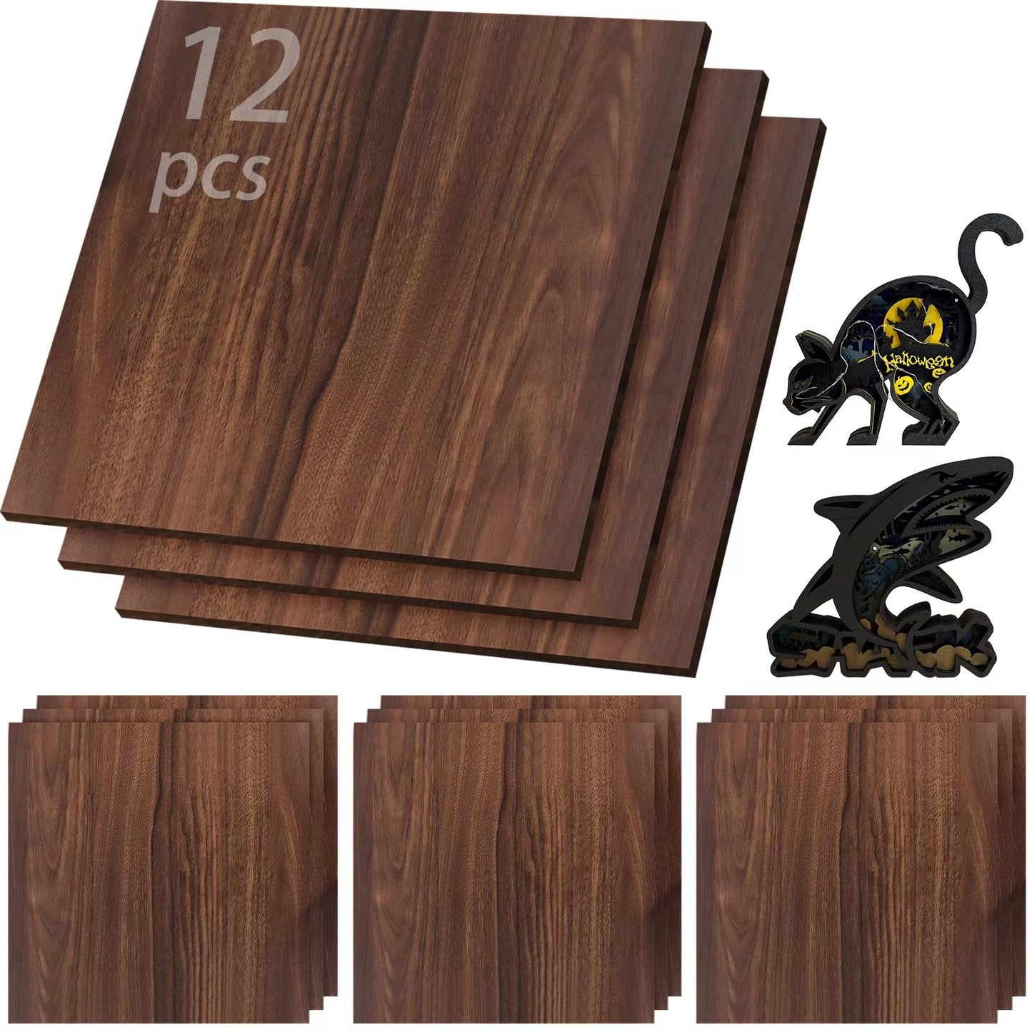 12 Pcs Walnut Unfinished Wood Craft, 3MM 1/8" x 12" x 12" Walnut Unfinished Plywood for Laser Cutting & Engraving, CNC Cutting, School DIY Projects 12 Pcs