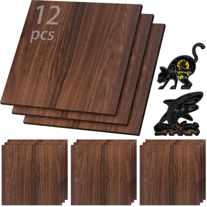 12 Pcs Walnut Unfinished Wood Craft, 3MM 1/8" x 12" x 12" Walnut Unfinished Plywood for Laser Cutting & Engraving, CNC Cutting, School DIY Projects 12 Pcs