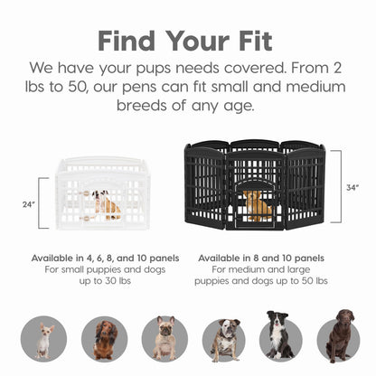 IRIS USA 24" 4-Panel Dog Playpen with Door, 35 x 35 x 24, Puppy Playpen, Dog Play Pen Indoors, Pet Fence, Puppies/Small Dogs, Black