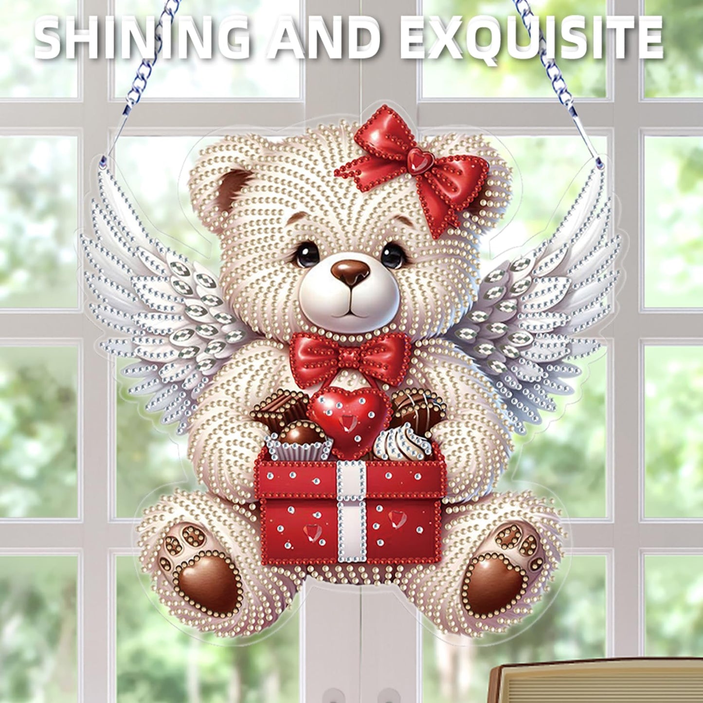 C'eitura 5D Diamond Art Hanging Ornament - DIY Crystal Paint by Diamond Kit, Angel & Bear Pattern Gem Art for Home Wall Decor, Unique Birthday for Her, Wife, Girlfriend