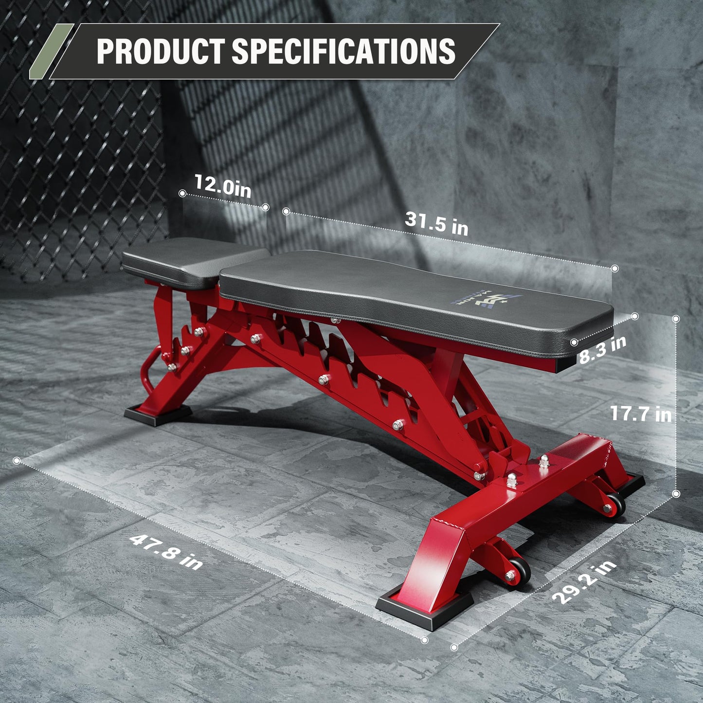 MAJOR FITNESS Adjustable Weight Bench (Elite Version) - 1300LB Capacity, 32 Positions for Strength Training, Bench Press, and Full-Body Workouts for Home or Garage Gym, Red