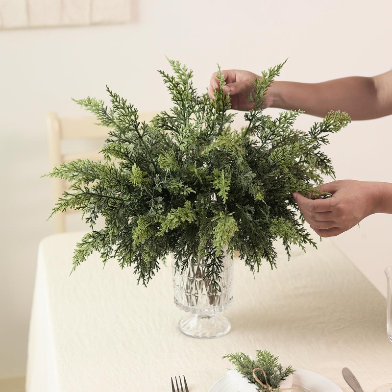 Juxdp Real Touch Christmas Cedar Branches-18 Inches, Artificial Cedar Branch Faux Greenery Plants Stem Fake Pine Picks for Vase DIY Crafts Garland Wreath Xmas Indoor Outdoor Decor (12 Pcs)