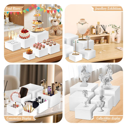 Redants 6 PCS Buffet Risers, Large Food Risers for Buffet Table, Food Display Risers for Party, White Acrylic Boxes Dessert Table Display Set, Risers Display Stands (Size 10" 9" 8" 7" 6" 5", White)