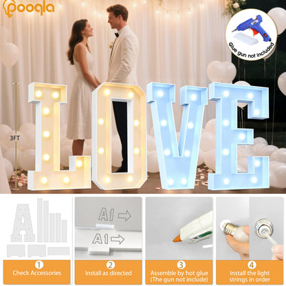 Pooqla 3FT Light Up Marquee Letters, Cool White and Warm White LED Large Lighted Marquee Letters, Giant Mosaic Letter Sign for Balloons Birthday Anniversary Wedding Party Decoration, LED A