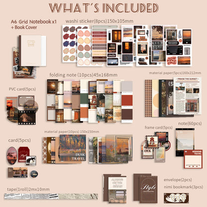 Travel Scrapbooking Supplies Kit, Holiday Aesthetic Vintage Scrapbook Kit for Bullet Junk Journal A6 Grid Notebook Stationary Journaling Supplies DIY Craft Birthday Gifts for Women Kid Teen Girl