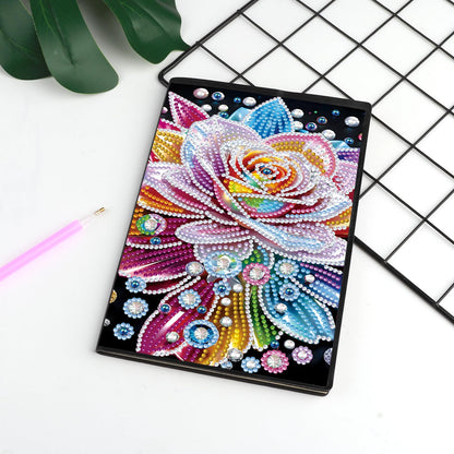 JISHSHAY Flower Diamond Art Notebook Journal Flower Diamond Painting Note Book Gem Art Sketchbook Mosaic Kits for Adults Diary Gem Painting Leather Journal Blank Notebook with Special Shaped Drills A5