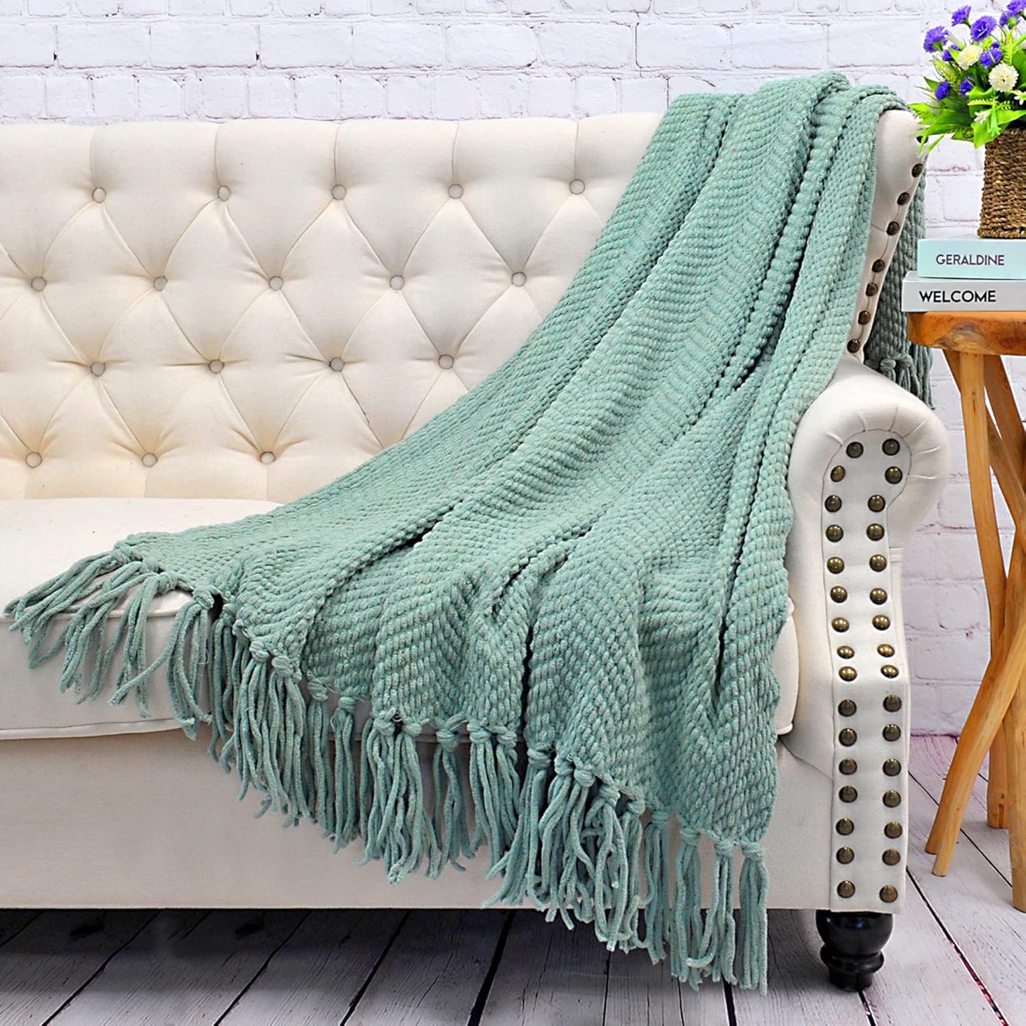 Home Soft Things Throw Blanket, Knitted Tweed, 50'' x 60'', Silver Blue, Cozy Warm Comfortable