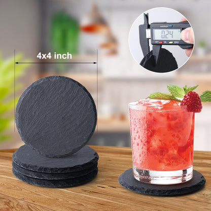 24 PCS Slate Coasters Set, 4 Inch Black Round Stone Drink Coasters Bulk, Laser Engraving Blanks with Anti-Scratch Bottom for Coffee Bar Home Kitchen Decor, Ideal Housewarming Wedding Gifts