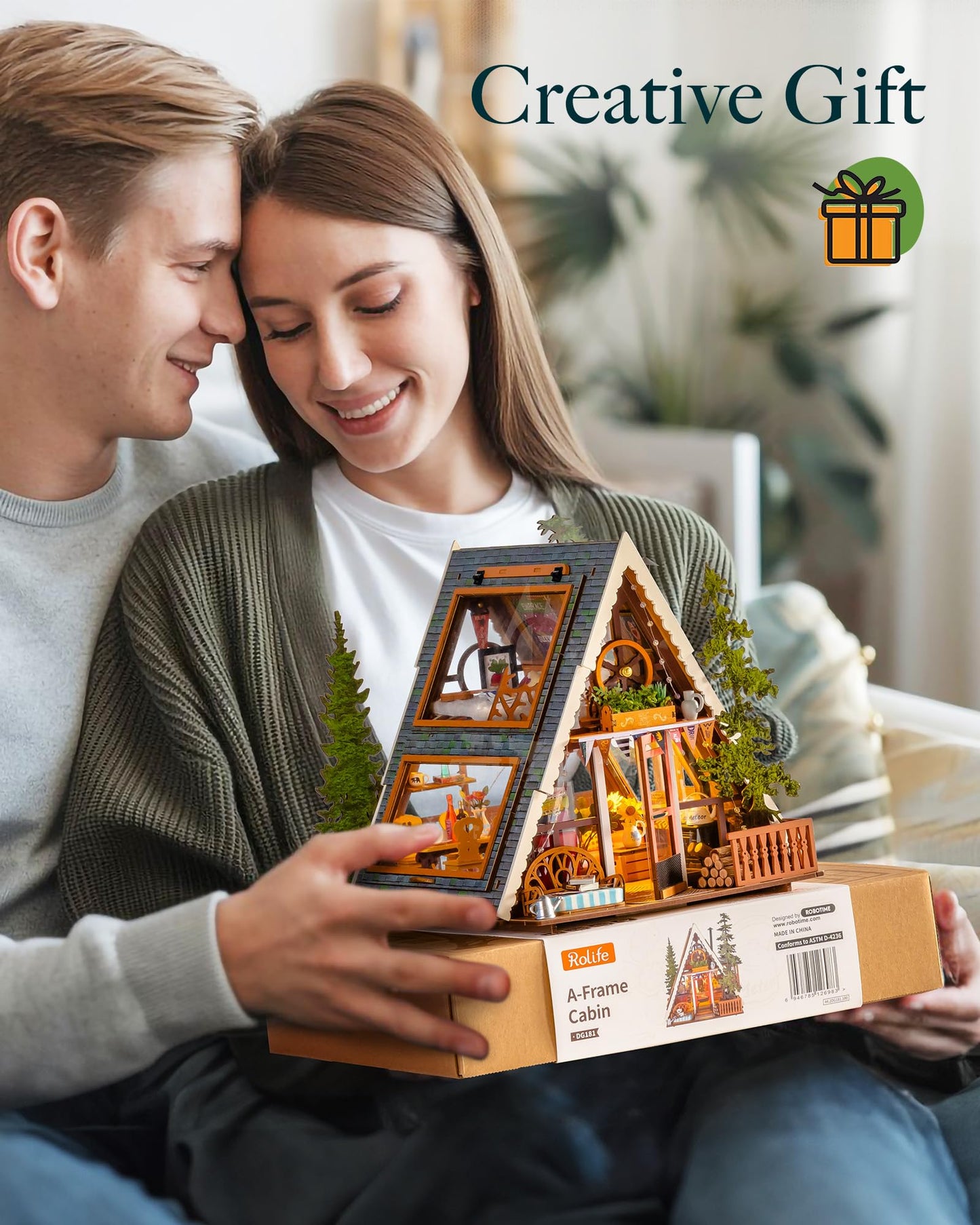 Rolife DIY Miniature House Kit for Adults, A-Frame Cabin Mini Wooden Dollhouse Kit, Tiny House Diorama Building Kits-Birthday Craft Home Decor Hobbies Gift for Friends Family