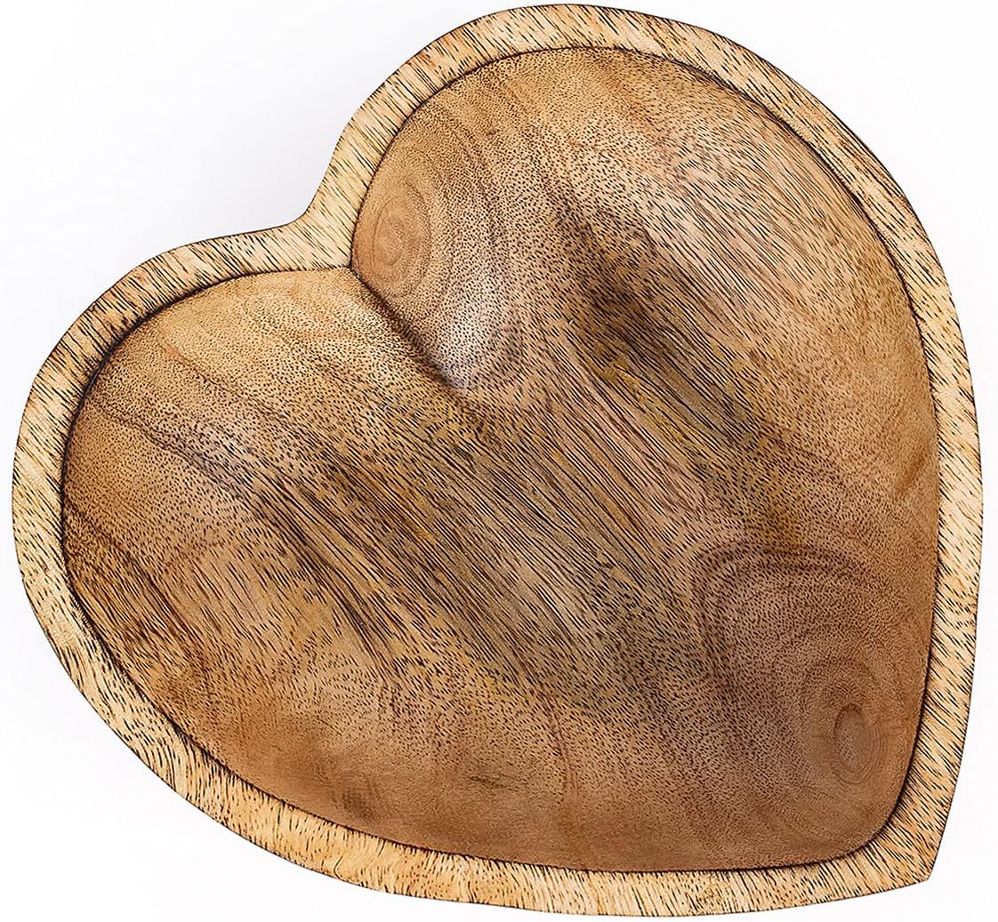 WitnyStore 8" Heart Shaped Wood Bowl, Brown, Handcrafted Wooden Serving Tray, Functional Decorative Tableware for