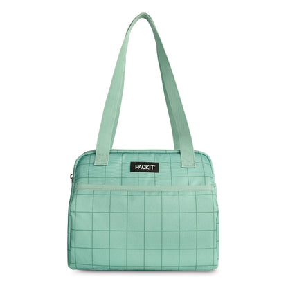 PackIt®️ Freezable Hampton Lunch Bag, Sports Grid Sage, Built with ECOFREEZE® Technology, Collapsible, Reusable, Zip Closure with Front Pocket and Shoulder Straps, Designed for Fresh Office Lunches