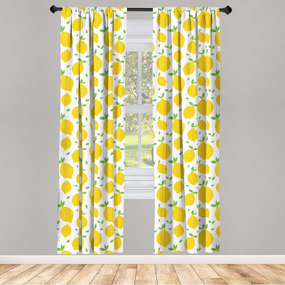 Ambesonne Lemons Window Curtains, 2-Panel Set with Rod Pocket, Modern Summer Citrus Fruits Illustration, 28" x 63",