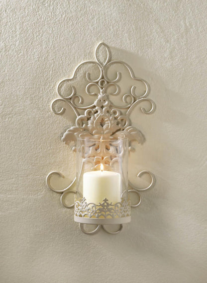 Accent Plus 57073471 Romantic LACE Candle Sconce, White