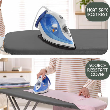 Hearth & Harbor Ironing Board Cover and Pad 15x54 Full Size, Thick Heavy Duty Scorch Resistant Padding Elastic Edge Hook & Loop Fastener, Iron Board Cover with Padding, Grey